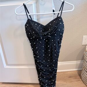 Elegant Black Pearl Dot Dress